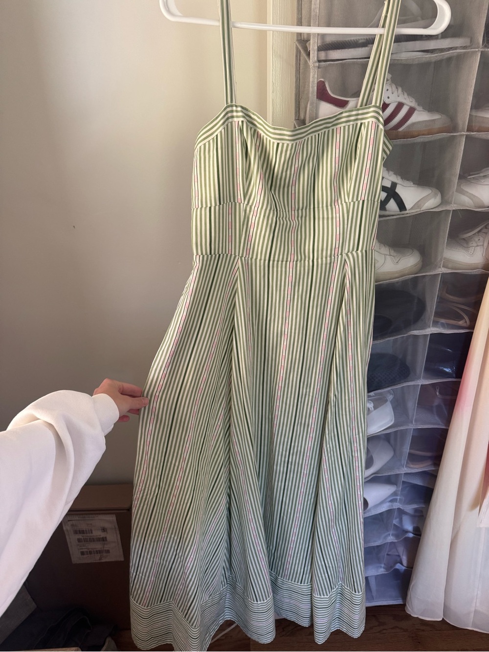 Hill House Margot Dress in Green Jacquard Stripe - Picture 7 of 10